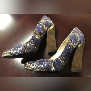 Beautiful closed toe, chunky heel pump